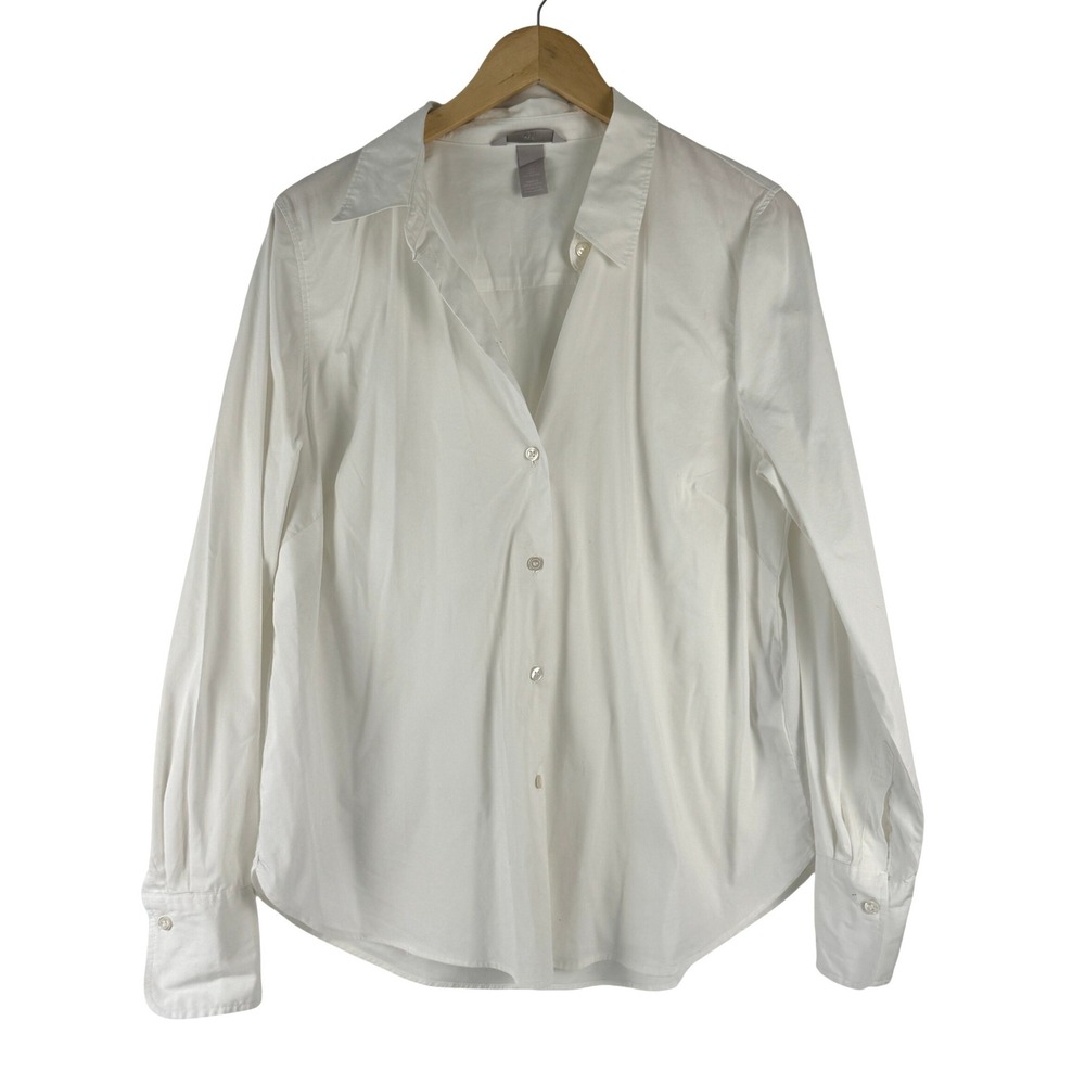 H&M Womens White Long Sleeve Button Down Shirt Collared Office Size L